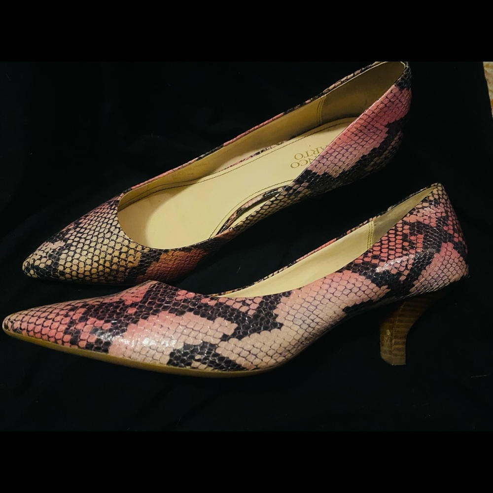 Franco Sarto Pink and Black Snakeskin Heels